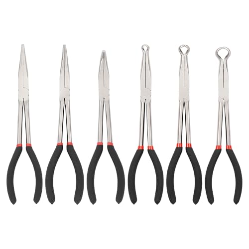 CASOMAN 6PCS 11" Extra Long Pliers Set, Include Extra Long Needle Nose Pliers Set (1"Long Nose Plier, 90°&45° Bent Nose Pliers) & Non-slip Hose Gripper Plier Set(5/16", 1/2", 3/4" Dia) - style: 6PCS