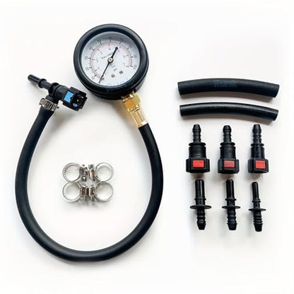 Fuel Pressure Gauge Tester Kit with Quick Connected Hose, 0-100 PSI Fuel Pressure Tester Tool with 6.30 7.89 9.49 Fuel Line Fittings