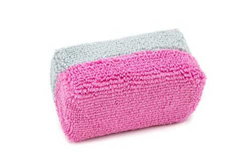Autofiber [Saver Applicator Terry] Ceramic Coating Applicator Sponge | 12 Pack | with Plastic Barrier to Reduce Product Waste. (Pink/Gray, Mini) - color: Pink/Gray