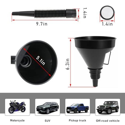 Wide Mouth Oil Funnel with Flexible Extension, Large Funnels for Automotive Use, Vehicle Nozzle Hose with Handle Mesh Removable Mesh Screen Filter, Car Accessories
