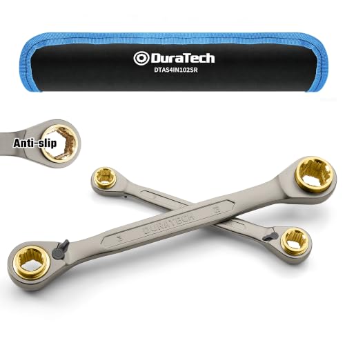 DURATECH Anti-slip 4-in-1 Reversible Ratcheting Box Wrench Set | Double Box End, Metric, 2-Piece, 8, 10, 12, 13 & 14, 15, 17, 19 mm, CR-V Steel, Nickel Plated, with Rolling Pouch - style: Anti-slip & Metric