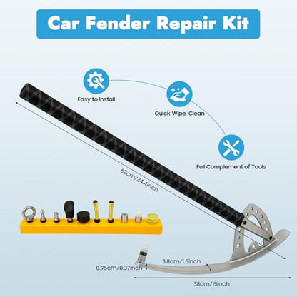 Car Fender Damage Repair Tools, Angle Adjustable, Stainless Steel Auto Car Dent Removal Fender Repair Kit with Storage Bag, M8 Thread