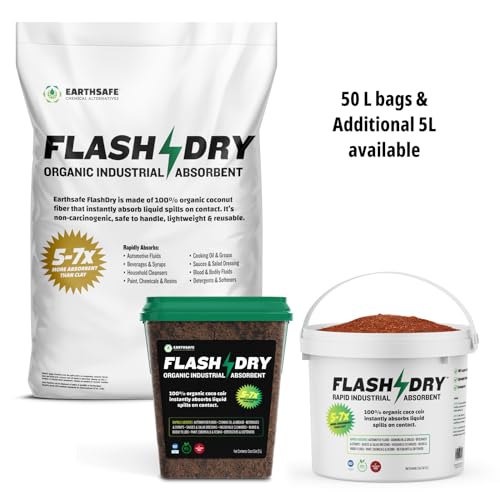 FlashDry Super Spill Absorbent, 5L Bucket with Dispenser Lid, 100% Organic Coco Coir, Landfill Safe, OSHA Approved, Ideal for Absorbing Oil, Paint, Grease in Garages, Kitchens, Janitor Kits, Pack of 2 - size: Pack of 2