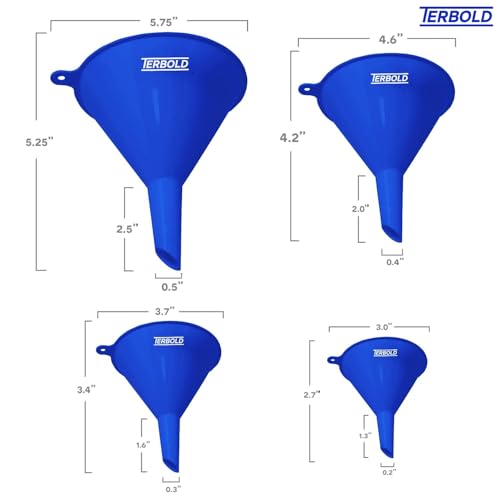 4pc Funnel Nesting Set in BPA Free Plastic for Kitchen Cooking, Car Oil, Home, or Lab Use (Blue)