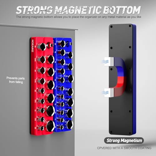 1/2 Inch Magnetic Socket Organizer,2-Pack Metric &SAE Sockets Holder Set 1/2" Drive Socket Trays, Holds 35 Pcs Standard Sockets(Socket not Included) - size: 1/2"SAE&METRIC/2PCS