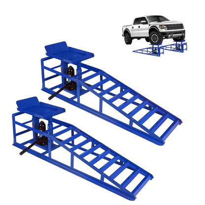 5T 11000lbs 2-Pack Hydraulic Car Ramps,Hydraulic Vehicle Ramps Assemble Easily,Automotive Ramps for Oil Changes,Low Profile Car Ramp for Home Garage, Auto Garage Repair. (Blue, Extra Large) - color: Blue