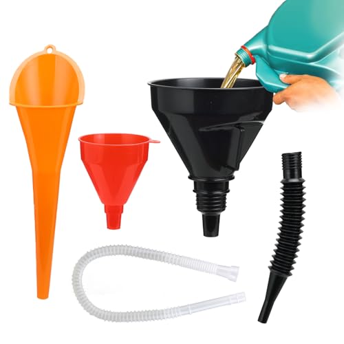 GOOACC 3 Pcs Automotive Funnels Set - Wide Mouth Oil Funnel, Long Neck Fuel Funnel, Flexible Right Angle Funnels for Gas Transfer, Coolant - Heavy Duty Plastic Funnels for Cars Trucks - size: 3PCS
