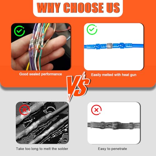 120PCS Solder Seal Wire Connectors Heat Shrink Butt Connectors Kit | Waterproof Heat Shrink Electrical Terminals, Insulated Solderless Wiring Splice Connectors for Marine, Automotive Boat Truck