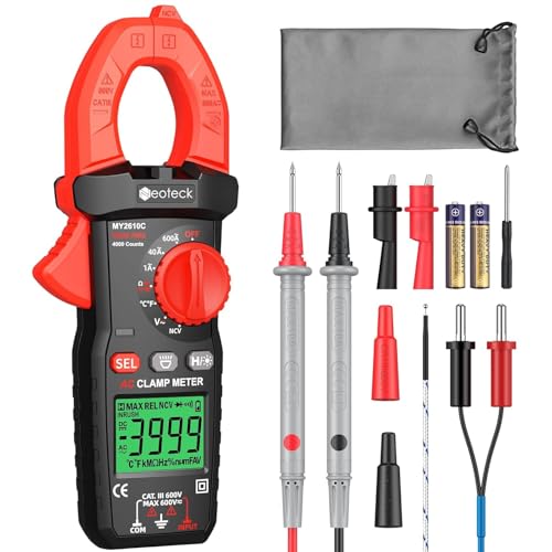 Neoteck Clamp Meter 4000 Counts Amp Meter for TRMS AC Current AC/DC Voltage 600A Auto Range Digital Multimeter with Capacitance Continuity Resistance NCV Diode Test for Car Electric Cabinet - style: Red,600A AC Current