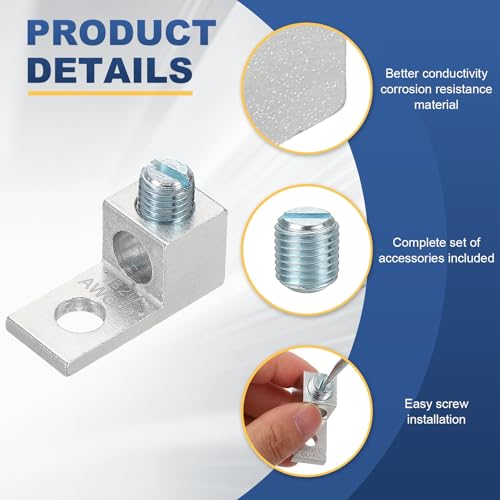 MECCANIXITY 6 Pcs Mechanical Lug, 2 AWG TA-2 1B2U Aluminum Alloy Terminal Lug High Strength Terminal 600V 5/16-24 Screws Straight Studs for Breaker Panels Load Centers - size: 2 AWG TA-2 1B2U