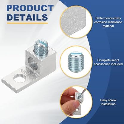 MECCANIXITY 6 Pcs Mechanical Lug, 2 AWG TA-2 1B2U Aluminum Alloy Terminal Lug High Strength Terminal 600V 5/16-24 Screws Straight Studs for Breaker Panels Load Centers - size: 2 AWG TA-2 1B2U