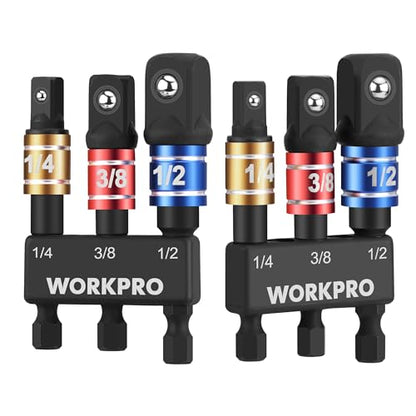 WORKPRO Impact Grade Socket Adapter Set, 1/4", 3/8", & 1/2" Drive, Extension Driver Bit With Holder, for Power Drill to High Torque Impact Wrench, 6PCS - style: 6PCS