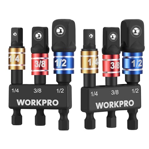 WORKPRO Impact Grade Socket Adapter Set, 1/4", 3/8", & 1/2" Drive, Extension Driver Bit With Holder, for Power Drill to High Torque Impact Wrench, 6PCS - style: 6PCS