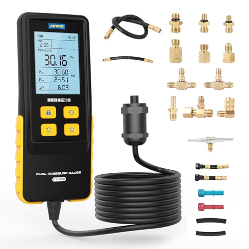 AUTOOL Fuel Pressure Gauge Digital Fuel Pressure Tester Kit 0-426PSI 0~29bar for Petrol Engine Fuel Pressure Test, Automotive Fuel Pressure Tester with Hoses Adapters