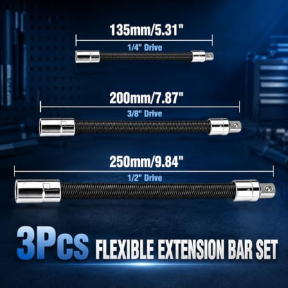 3Pcs Flexible Socket Extensions Cable,Flexible Ratchet Extensions Rods,Universal Extensioni Rod for Electric Wrench Socket, Extension Rod for Automotive Tools,Suitable for Narrow Maintenance Areas