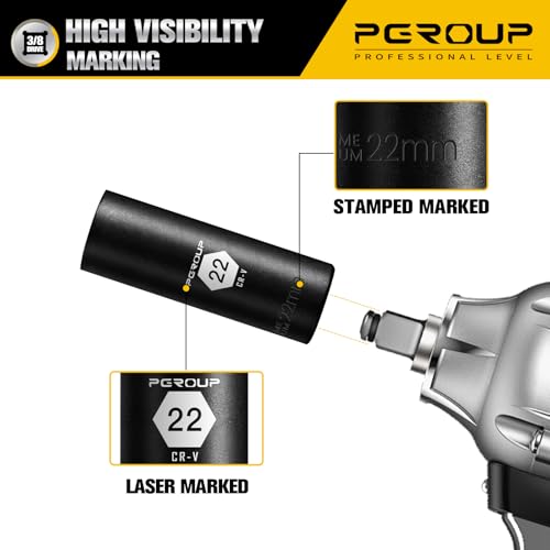 3/8” Drive Deep Impact Socket, Metric(22mm socket), 6-Point, Cr-V Steel With Black Manganese Phosphate Coating - size: 22 mm