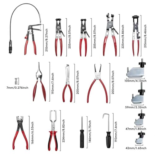 WISEUP 17pcs Hose Clamp Pliers Set, Hose Clamp Removal Tool with Electrical Disconnect Pliers & Long Reach Wire Spring Plier Set for Automotive Fuel, Oil, Coolant, Radiator Hoses