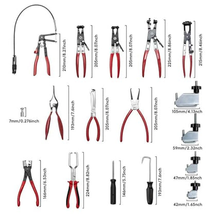 WISEUP 17pcs Hose Clamp Pliers Set, Hose Clamp Removal Tool with Electrical Disconnect Pliers & Long Reach Wire Spring Plier Set for Automotive Fuel, Oil, Coolant, Radiator Hoses