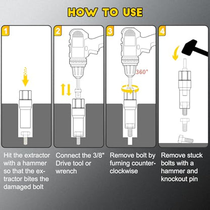 Topec 15PCS Deep Bolt Extractor Kit, 6mm-19mm Nut Extractor Socket Set, 3/8" Drive Rounded Bolt Remover, Spark Plug Extractor Tool for Broken, Stripped, Damaged, Rusted Stud and Bolt Nuts - size: 15 PCS