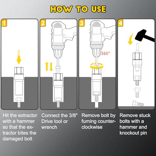 Topec 15PCS Deep Bolt Extractor Kit, 6mm-19mm Nut Extractor Socket Set, 3/8" Drive Rounded Bolt Remover, Spark Plug Extractor Tool for Broken, Stripped, Damaged, Rusted Stud and Bolt Nuts - size: 15 PCS