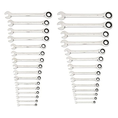 GEARWRENCH 30 Piece 12 Point Ratcheting Combination SAE/Metric (1/4-1 in., 8-24 mm) Wrench Set with Wrench Racks - 86702 (Pack of 2) - size: 30 Piece (Pack of 2)