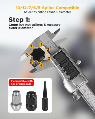 5/6/7/10/12 Spline Lug Nut Socket Set, 12 Pcs Locking Lug Nut Key | Cr-Mo Steel Universal Spline Lugnut Master Keys Kit, Wheel Lock Removal Tools for Aftermarket Car Maintenance and Auto Repair