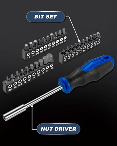 ROTATION 31-Piece 1/4 Inch Magnetic Bit Driver Set, Nut Driver with Phillips, Flat/Slotted, Hex and Torx Bits, Screwdriver Handle for Holding 1/4 Bits, CR-V Steel - style: 31pc