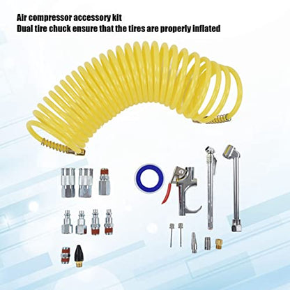 Professional Air Compressor Accessory Kit Heavy Duty 1/4in NPT Quick Connect Fittings Blow Gun Set with 25ft Hose for Tire Inflation Industrial Pneumatic Tools