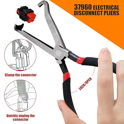 37960 Electrical Disconnect Pliers, 8in Automotive Electrical Connector Disconnect Pliers Long Spark Plug Disassembly Pliers Tools for Push Tab Style Plugs - color: 1*Black straight