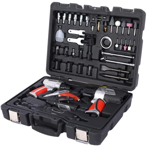 Complete Air Tool & Accessories Kit – Includes Impact Wrench, Air Ratchet, Die Grinder, Air Hammer, Hose Fittings, and Storage Case (44-Piece Black) - color: 44-piece Black