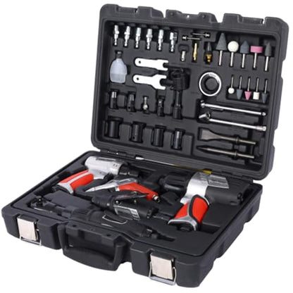 Complete Air Tool & Accessories Kit – Includes Impact Wrench, Air Ratchet, Die Grinder, Air Hammer, Hose Fittings, and Storage Case (44-Piece Black) - color: 44-piece Black