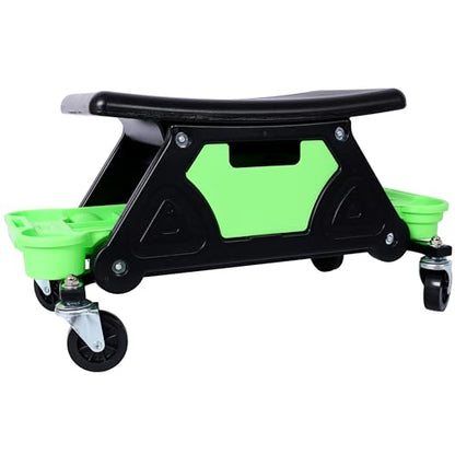 Anwick Mechanic Stool Seat Chair with Wheels, Heavy Duty Rolling Garage Stool with 3 Removable Tool Trays and Drawer, 300 LBS Capacity, Rolling Tool Seat for Shop, Auto Repair (Green) - color: Green