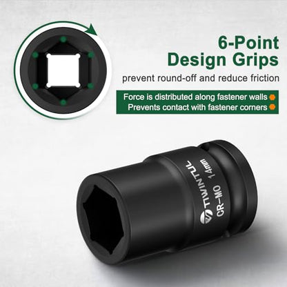 14mm Shallow Impact Socket 1/2 Inch Drive for Tight Spaces | CR-MO Steel Impact Socket, Anti-Rounding 6 Point Design, 1.5" Length, Metric, Impact Grade Socket for Automobile and Home Use - size: 14mm (Standard)