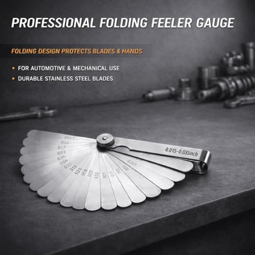 Feeler Gauges Set, 2pcs Stainless Steel, 32 Straight & 16 Angled Blades, Dual Marked SAE/Metric, Spark Plug Gap Tool for Valves, Automotive, Piston, Guitar (32 Straight & 16 Angled Blades)