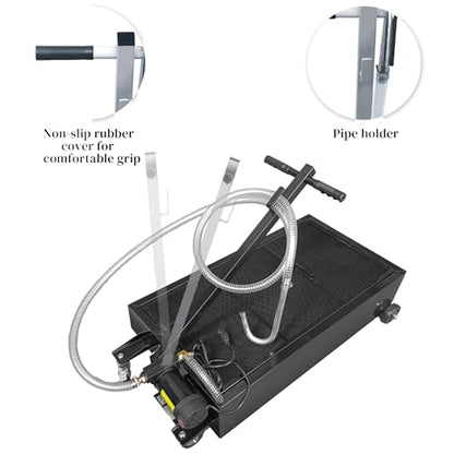 25 Gallon Oil Drain Pan with Electric Pump, Low-Profile Oil Pans for Changing Oil, T-Handle and J-Hook Makes Drain Easier, Black - color: Black, size: 25 Gallon