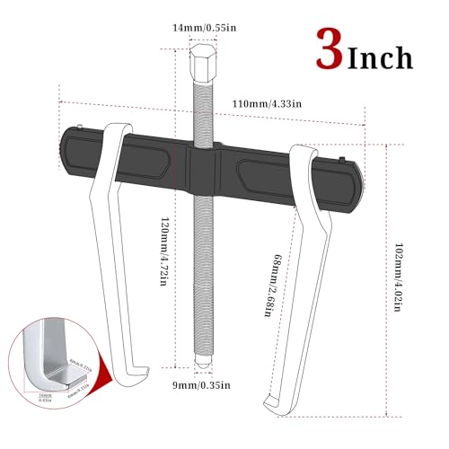 BILITOOLS 3" 2 Jaw Gear Puller, Small Bearing & Pulley Removal Tool | Internal External Reversible for Flywheel, Pulleys & Gears Wiper Arms - size: 3”