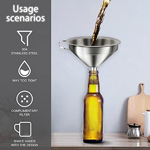 Stainless Steel Funnels for Kitchen Use, Kitchen Metal Funnel Set with Strainer Stainless Steel Funnels for Filling Bottles, Food Grade Funnel Set of 3 Transfer for Liquids Spices - color: 3PCS-5.9in&5.1in&4.3in