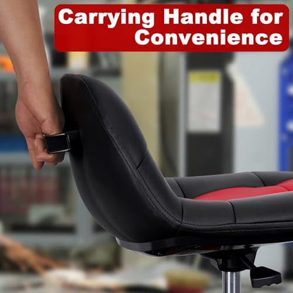 Rolling Shop Stool with Wheels, Adjustable Garage Mechanic Stool Seat Shop Roller Work Chair Mobile Rolling Seat with Tool Tray, 2 Cup Holders, 4" Casters, 350 LBS, Heavy-Duty, Red - color: Red