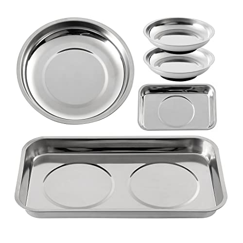 5 Pieces Magnetic Trays Set Stainless Steel Magnet Tool Tray Parts Holder for Screws, Sockets, Bolts, Pins, Mechanic's and Automotive - size: 5 Pieces Set