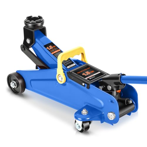 Auto Dynasty 1.5 Ton Floor Jack, Heavy Duty Steel Hydraulic Car Jack with Single Piston Quick Lift Pump, Hydraulic Racing Floor Jack, Lifting Range 5.3" to 12", Blue - color: Blue, size: 1.5 Ton