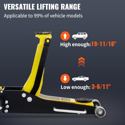 3 Ton Low Profile Floor Jack, Dual Pump Aluminum Steel Racing Car Jack, Lifting Tool with 6600 lbs Capacity for Car Maintenance