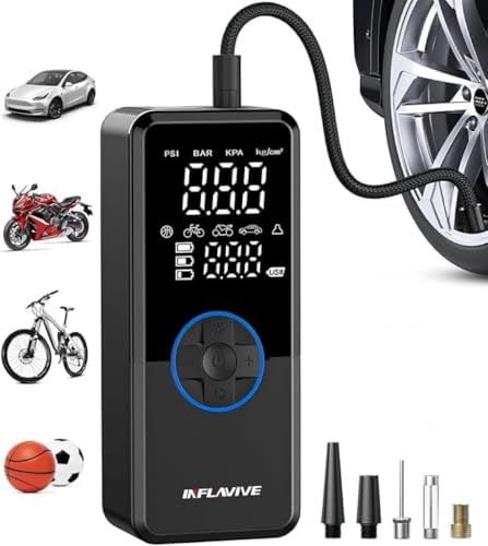 Tire Inflator Portable Air Compressor,4X Faster Inflation Cordless Tire Air Pump with Digital Gauge,Auto Shut-Off,LED Light,Electric Air Pump for Car Tires,SUV, Motorcycle, Bike, Balls(BLUE) - color: Blue
