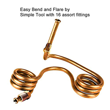 MuHize Upgraded Brake Line Tubing Kit - 25 Ft. of 3/16 Copper Coated Flexible Tube, Roll 25 ft 3/16" (Includes 16 Fittings) - color: Gold