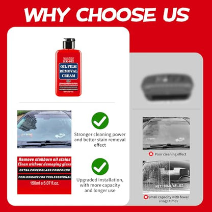 Auto Glass Cleaner & Oil Film Remover - Removes Water Spots, Rain Marks, Anti-Fog Spray for Windshield, Windows, Mirrors. Streak-Free Kit with Sponge, Restores Clarity on Tinted/Home Glass (5.2oz)