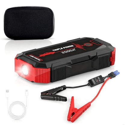Portable Battery Jumper Starter 2000A Peak 12V Car Jump Starter & Power Booster — 12V Battery Jumper Starter Portable for Up to 6.0 L Gas / 4.0 L Diesel Engines Jump Box with LED Light