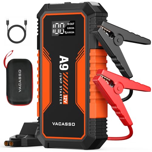 Jump Starter 4000A, VACASSO A9 Battery Jumper Starter Portable (7L Gas/4L Diesel), 12V Car Battery Booster Jump Starters Pack, Jumpstart with USB Ports, Jumper Cables, LED Light, Storage Case - color: Orange