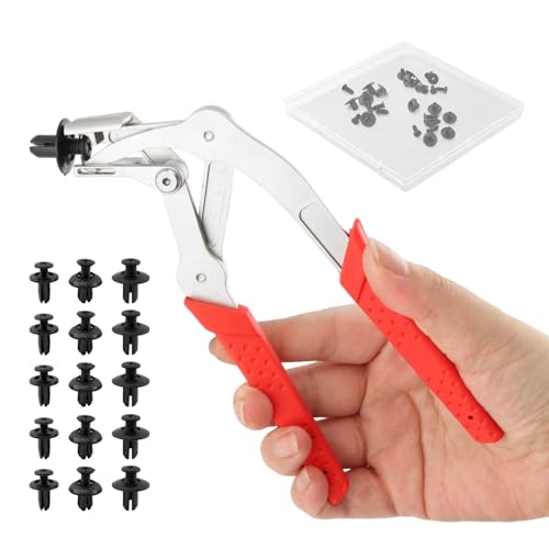 Car Clip Pliers, Panel Clip Removal Tool, Auto Fastener Remover with 15 Trim Rivets for Automotive Plastic Rivets, Push Pin & Door Trim, Damage-Free Disassembly Tool