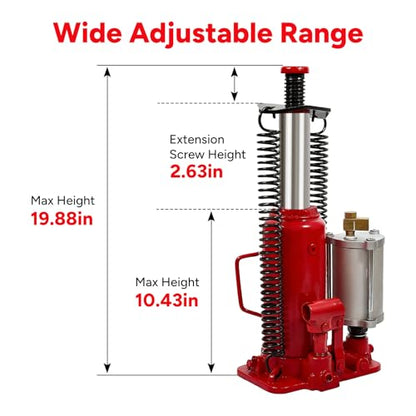 Air Hydraulic Bottle Jack, 12 Ton (26455) lbs Hydraulic Bottle Jack with 10.43''-19.88'' Lifting Range & Manual Hand Pump, for Pickup, Truck, RV, Auto Repair - color: 12 Ton
