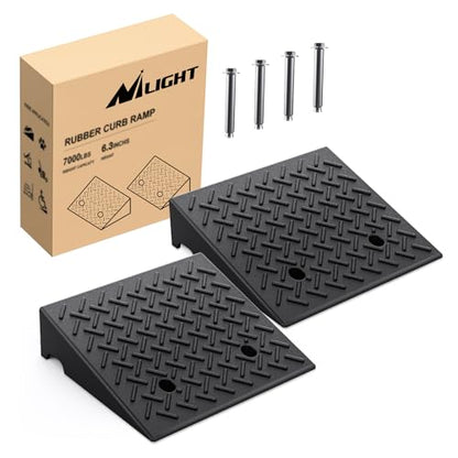Nilight Rubber Curb Ramps, 6.3 Inches Rise Height Heavy Duty Rubber Threshold Ramp, Portable Driveway Ramps for Cars Wheelchairs Scooter Lawn Mower, 7000lbs Load Capacity, 2 Pack - size: 6.3" Rise