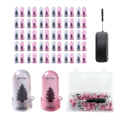 61PCS Tire Repair Rubber Nail, Screw in Tire Plugs with Screwdriver, Vacuum Tire Puncture Repair Kit, Rubber Nail Quick Fix Tool for Car Motorcycle Truck Tractor Flat Tire Emergency Repair - size: 61PCS(New)